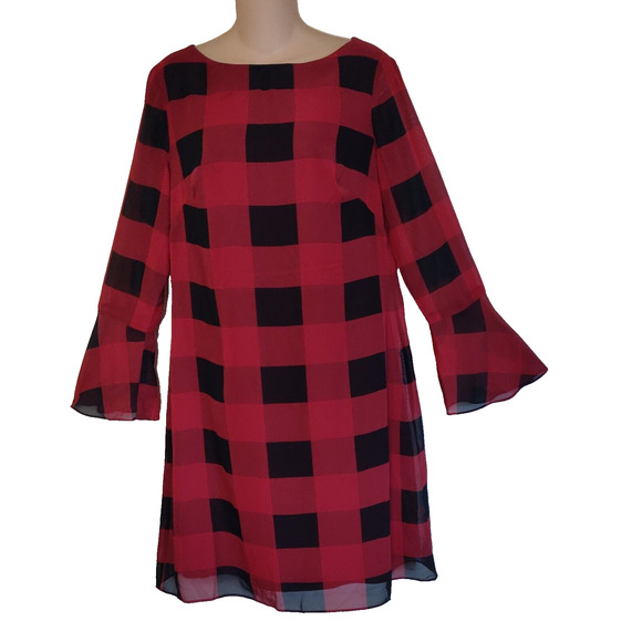 Ralph Lauren CHAPS Dress Red & Black LUMBERJACK Chiffon Checkered Career Sz 8 - Picture 4 of 12